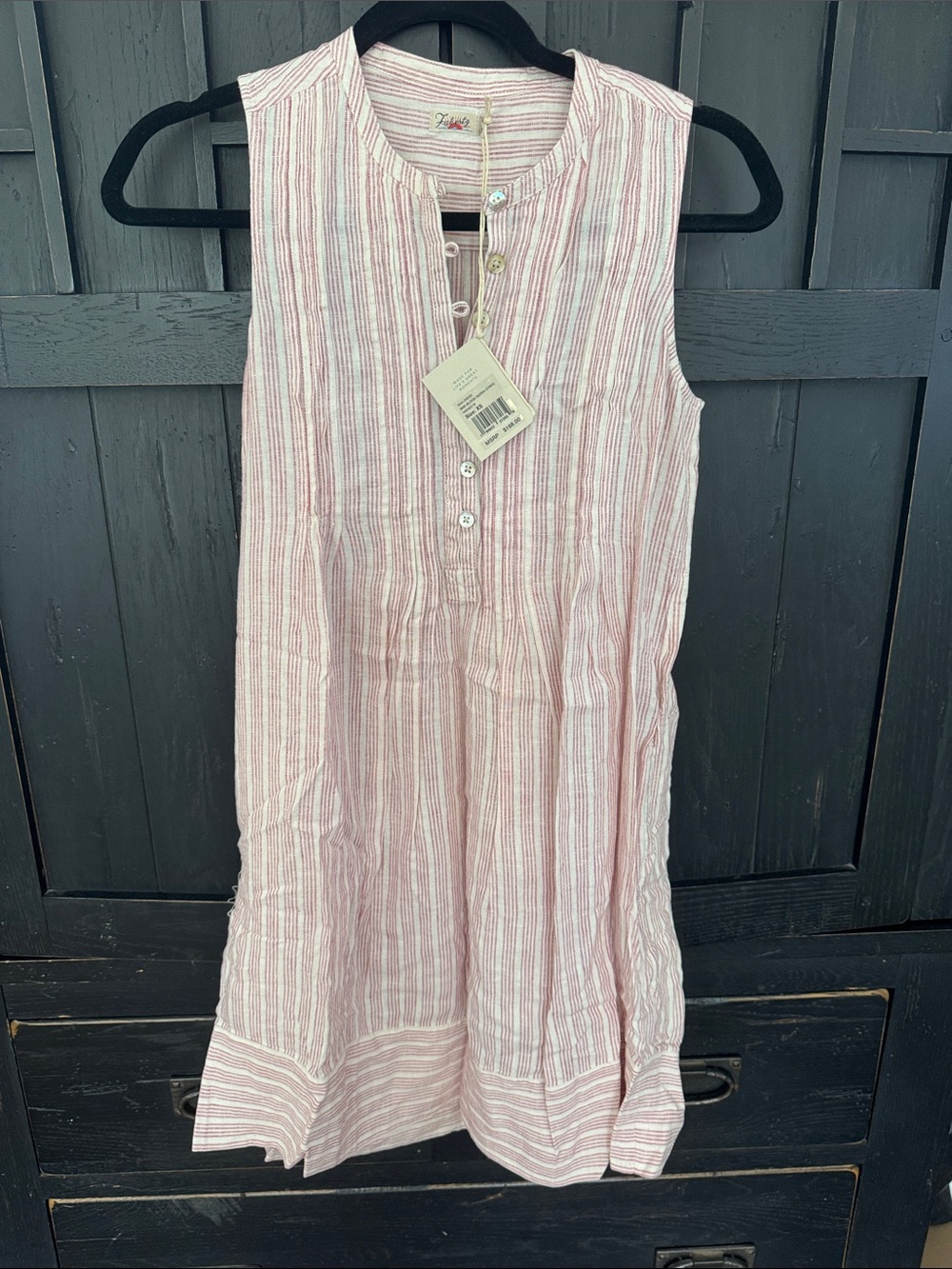 Faherty Sleeveless Pink and White Striped Mini Dress